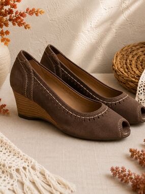 Josef Seibel Brown Suede Peep Toe Wedge Heels Shoes EU 38